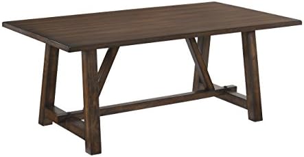 72'' Wood Rectangular Dining Table Kitchen Dinner Table, Retro Modern Mid-Century Style, Dark Oak