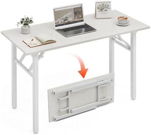 XBurmo Folding Desk Foldable Table, No Assembly 43.3" Foldable Desk Space-Saving Workstation for Small Space, Computer Table, Flat Storage for Home Office, Bedroom, Dorm, Study Room, White Ash