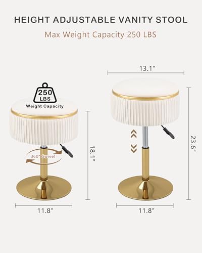LITZFUR Adjustable Vanity Stool, Swivel Vanity Chair with Storage, Beige