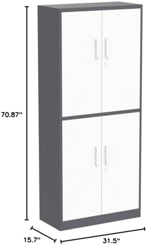 Yizosh Metal Storage Locking Cabinet with 4 Doors and 2 Adjustable Shelves,71" Lockable Garage Tall Steel Cabinet,for Home Office,Living Room,Pantry,Gym,Commercial Storage (Gray White)