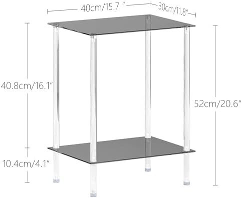 Tempered Glass Side Table, 2-Tier Acrylic End Table
