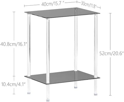 Tempered Glass Side Table, 2-Tier Acrylic End Table