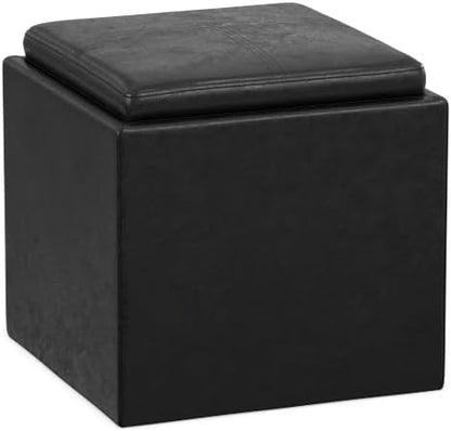 SIMPLIHOME Rockwood 17" Vegan Leather Storage Ottoman in Distressed Black