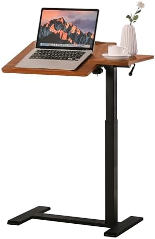 Adjustable Overbed Bedside Table with Wheels, Rolling Laptop Desk