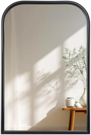 Arch Wall Mirror for Wall Mounted, Tempered Glass, Wood Grain Finish Frame Wall Mirror Decorative for Bedroom Living Room Vanity Mirror (Black, 36" L x 24" W)