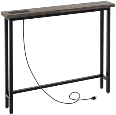 VINGLI 39" Console Table with Power Outlet, Narrow Sofa Table,Charcoal Gray