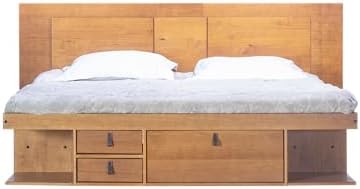 memomad Bali Slim Set: Bed + Flat Headboard, King Size, Oak Brown