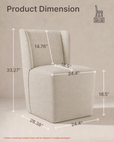 KISLOT Upholstered Dining Chairs Set of 1 with Hidden Casters, Sand