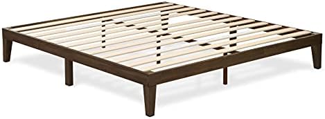 East West Furniture DNP-22-K King Size Platform Bed with 4 Solid Wood Legs and 2 Extra Center Legs - Walnut Finish