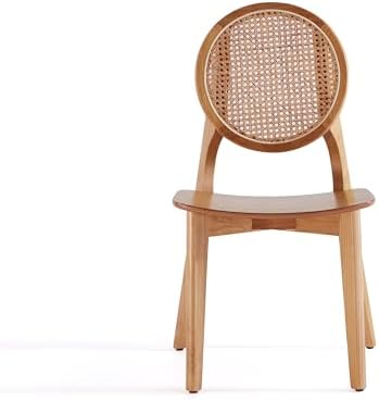 Manhattan Comfort Versailles Rattan Dining Chair, Wicker Round Backrest with Solid Ash Wood Frame, Mid Century Modern Fully Assembled Chairs, Set of 2, Natural