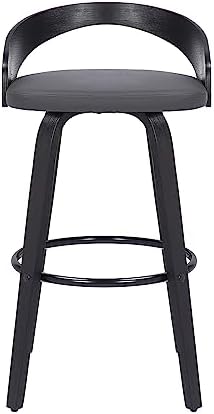 Armen Living Sonia 26" Counter Height Swivel Gray Faux Leather and Black Wood Bar Stool