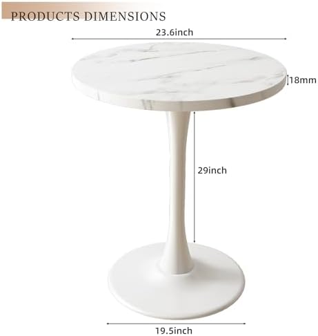 White Marble Round Dining Table 24" Circle Tulip Table 2 People