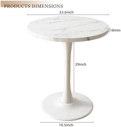White Marble Round Dining Table 24" Circle Tulip Table 2 People