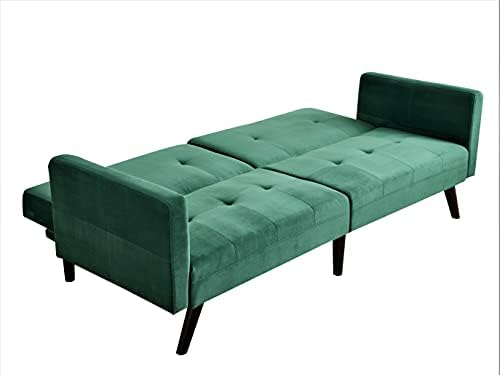 Container Furniture Direct Hasano 79" Sleeper Sofa Bed - Reclining Convertible to Full Bed - Tufted Linen Upholstery, Wooden Legs - Space-Saving Sofa Bed(79" L x 33" W x 33" H), Green