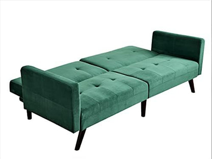 Container Furniture Direct Hasano 79" Sleeper Sofa Bed - Reclining Convertible to Full Bed - Tufted Linen Upholstery, Wooden Legs - Space-Saving Sofa Bed(79" L x 33" W x 33" H), Green