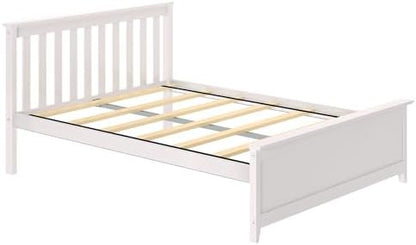 Plank+Beam Solid Wood Full Bed Frame, Platform Bed with Headboard, White