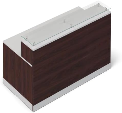 NBF Reception Desk Glass Top Front Counter for Salon, 63" W, Walnut