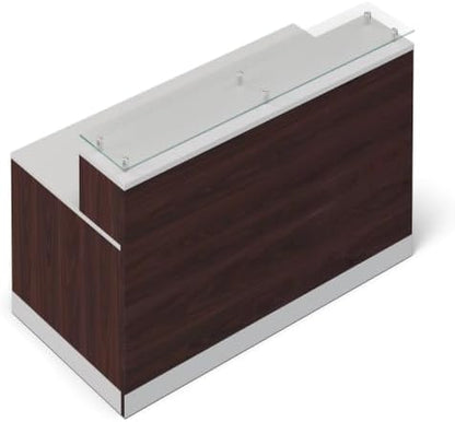 NBF Reception Desk Glass Top Front Counter for Salon, 63" W, Walnut