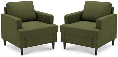 Weture Mid-Century Accent Chair,Modern Linen Fabric Armchair for Living Room,Comfy Upholstered Reading Accent Chairs for Bedroom,Single Sofa Chair with Wood Legs (Green, 2 Pack)