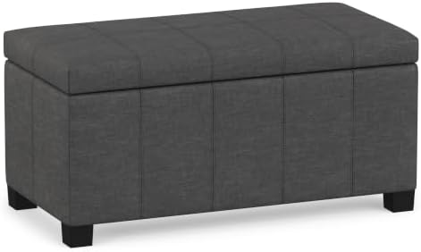 SIMPLIHOME Dover 36" Wide Linen Look Fabric Storage Ottoman in Slate Grey