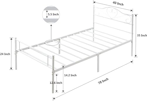 VECELO 14 Inch Twin Size Metal Platform Bed Frame with Headboard and Footboard, Heavy Duty Mattress Foundation with Steel Slats Support, No Box Spring Needed, White
