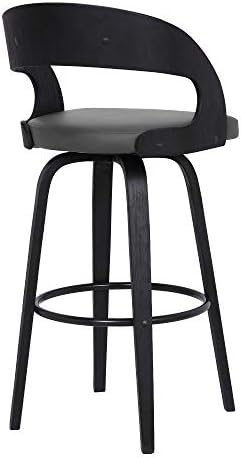 Armen Living Shelly 30" Bar Height Swivel Gray Faux Leather and Black Wood Bar Stool - Set of 2