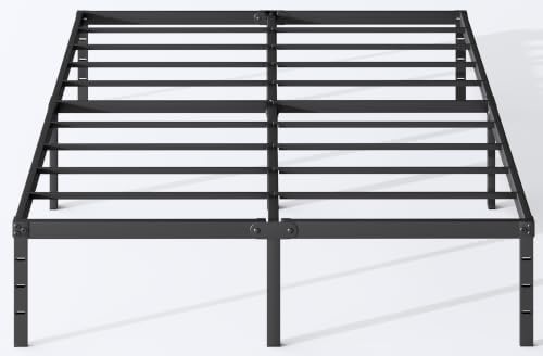 Queen Size Metal Platform Bed Frame 18 Inch Tall, No Box Spring Needed, Heavy Duty Sturdy Support, Underbed Storage Space, Easy Assembly, Black