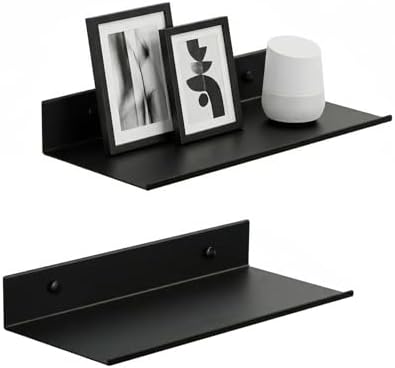 Z metnal Small Metal Shelves, Mini Floating Shelf for Collection Action Figures Speaker, Decor Display Wall Shelf, Aluminum, Wall Mounted, Matt Black, 10 inch, 2 Pack