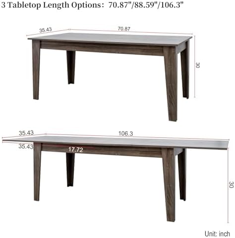 70.87”-106.3”L Extendable Dining Room Table for 6-10 People, Wood Modern Rustic Rectangle Expandable Kitchen Living Meeting Room Gatherings Furniture, 3 Tabletop Length Options, Dark Oak