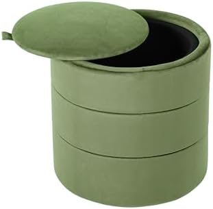 Spatial Order 18" Storage Round Ottoman - Green Velvet