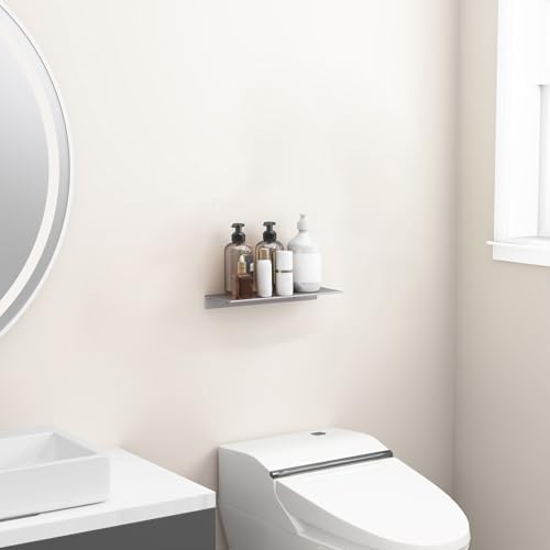 12 inch Gray Metal Wall Shelf Small Floating Shelf for Wall Organizer & Storage, Display Shelf for Bathroom, Living Room, Kitchen, Bedroom