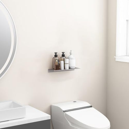12 inch Gray Metal Wall Shelf Small Floating Shelf for Wall Organizer & Storage, Display Shelf for Bathroom, Living Room, Kitchen, Bedroom