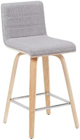 Vienna Modern Counter Height Swivel Bar Stool with Grey Upholstered Seat and Patterned Oak Wood Frame Set of 3