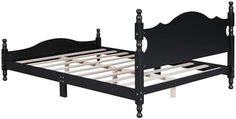 Merax Retro Queen Platform Bed with Headboard, Wood Bed Frame No Box Spring Needed/Easy Assemble, Black