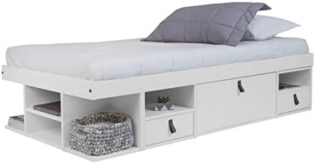 memomad Bali Storage Platform Bed Frame, Twin Size, Matte White