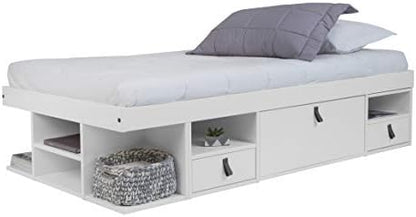 memomad Bali Storage Platform Bed Frame, Twin Size, Matte White