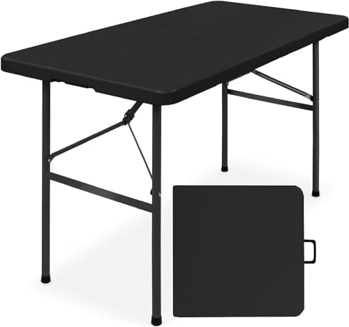 Simpli-Magic 4ft Portable Plastic Folding Table – Indoor & Outdoor Heavy-Duty Foldable Utility Table w/Handle for Party & Camping (Black)