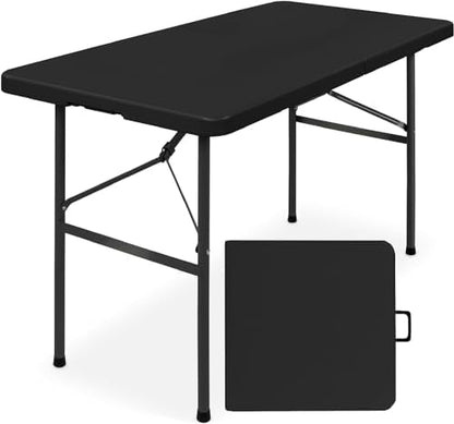 Simpli-Magic 4ft Portable Plastic Folding Table – Indoor & Outdoor Heavy-Duty Foldable Utility Table w/Handle for Party & Camping (Black)