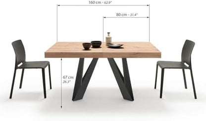 Mobili Fiver, Romina Extendable Table 63(94.5) x35.4 in, Rustic Oak with Black Iron Legs, Made in Italy