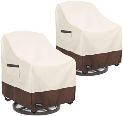 Outdoor Swivel Chair Covers Waterproof 2 Pack, Outdoor Chair Covers Patio Furniture Cover for Deck Patio Swivel Chair Heavy Duty, 35 W x 37 D x 36 H inches Beige and Brown
