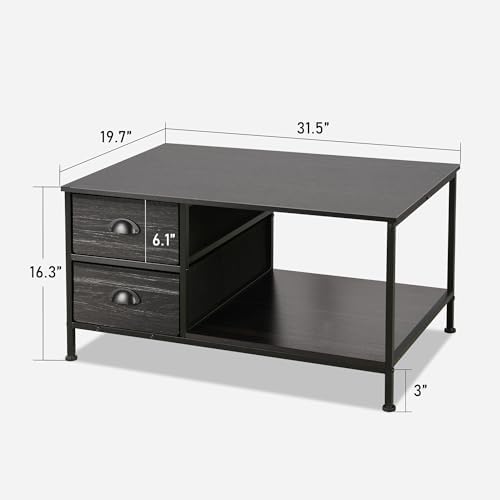 SENIG Small Coffee Table with Drawers for Living Room 31.5 Inch Black Oak