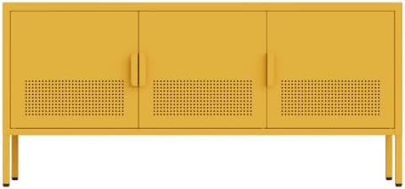 Metal Storage Cabinet,Three-Door Lockable TV Cabinet, Double-Layer Low TV Cabinet with Adjustable Shelves, Suitable for Homes、 Offices、and Entertainment Centers 13.8" D x 47.2" W x 22" H
