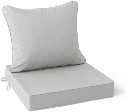 Patio Cushions for Outdoor Furniture, Faux Linen Water Resistant Backrest and Seat Cushion Set with Non-Slip Bottom, Straps, Removable Cover, 19 x 19 Inch, Light Grey