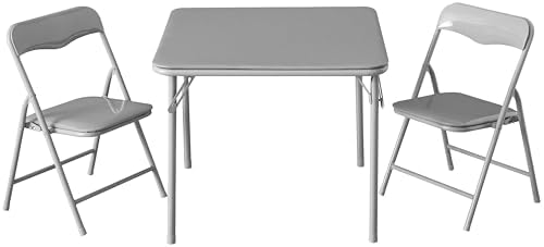 Heritage Kids Grey Kids Activity Table and Chair Set,3-Piece Furniture Set with 1 Square Table & 2 Folding Chairs, Playroom Table Set for Ages 3+