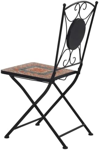 Garden Chair Set of 2 Orange and Grey Powder-coated iron, Ceramic,Stylish Mosaic Bistro Chairs with Geometric Pattern | Durable & WeatherResistant | for Garden, Patio or Terrace Outdoor Furniture