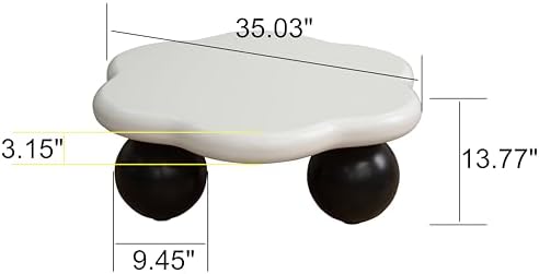 35" Contrast Color Cloud Shaped Coffee Table, Petal-Shaped Modern Minimalist Coffee Table with Spherical Legs, Kid & Pet Friendly Living Room Table for Small Apartment