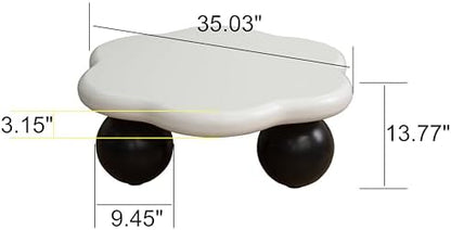 35" Contrast Color Cloud Shaped Coffee Table, Petal-Shaped Modern Minimalist Coffee Table with Spherical Legs, Kid & Pet Friendly Living Room Table for Small Apartment