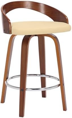 Armen Living Sonia 26" Counter Height Swivel Cream Faux Leather and Walnut Wood Bar Stool - Set of 3