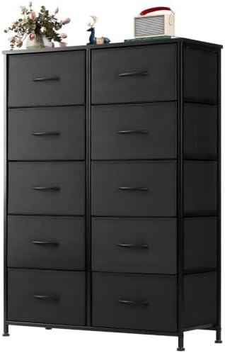 DUMOS 10 Drawer Tall Dresser for Bedroom & Living Room, Black
