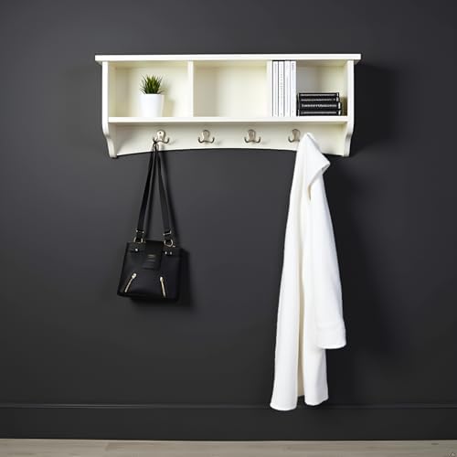 Alaterre Shaker Cottage Wall-Mounted Coat Rack with Cubbies, Ivory, 36”